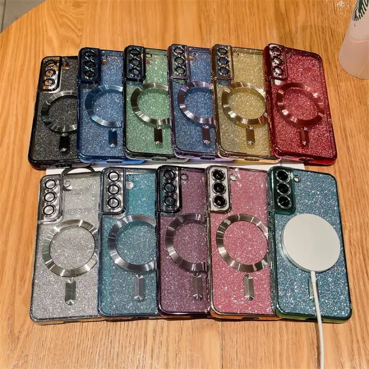 Capa magnética luxuosa para celular Samsung Galaxy S24 ultra S23 S22 S21 plus Note10 Note 20 Pro, capa galvanizada com glitter