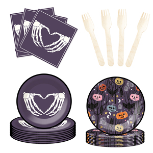 Ensemble de vaisselle pour fête d'Halloween DAMAI avec des éléments d'horreur, comprenant 7 et 9 assiettes rondes en papier, des gobelets et des serviettes pour la fête d'Halloween - Product Image 4