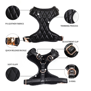 Accesorios personalizados de fábrica para mascotas, telas de cuero PU negro, arnés para perros - Product Image 6