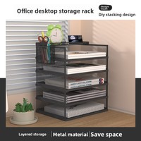 Organizador de Archivos de Escritorio A3, Caja de Almacenamiento Metálica, Organizador de Documentos Multicapa, Apilable para Clasificar Documentos de Oficina