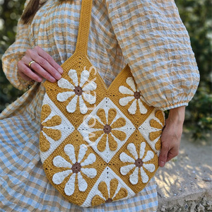 Haute qualité <span class=keywords><strong>Crochet</strong></span> Daisy <span class=keywords><strong>Sac</strong></span> Fourre-Tout Fleur Fourre-Tout Grand-Mère Carré Fleur <span class=keywords><strong>Sac</strong></span> <span class=keywords><strong>Crochet</strong></span> Épaule Fête Des Mères Cadeau - Product Image 4