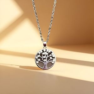 Collar con colgante Árbol de la Vida, dorado y plateado, con círculo y bisel, regalo de joyería para mujeres y niños - Product Image 2