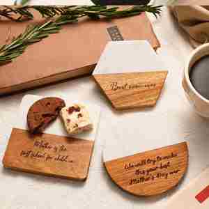 Sous-verre carré/rond en bois et marbre pour tasse à café - Dessous de plat résistant à la chaleur avec logo personnalisé - Product Image 1