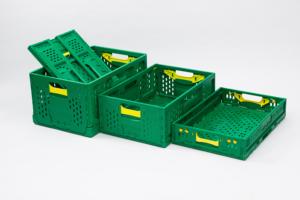 Đen có thể gập lại PP lưới thùng hộp nhà hàng ráp giỏ nông nghiệp trang trại <span class=keywords><strong>Stackable</strong></span> thùng cho thuê các công ty - Product Image 6