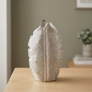 Vase à plumes en métal moderne très prisé, fait main, décoration de table, hauteur 39 cm, finition argentée - Product Image 5