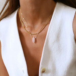 Collier élégant en pierre hexagonale pour femme, pendentif en quartz rose et agate, couleur or, ne ternit pas, collier de guérison naturelle - Product Image 1