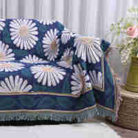 Bon prix Couvre-lit en coton tissé polyester marguerite et couverture de fauteuil avec motif de plante oiseau Serviette de canapé pliée avec frange