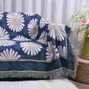 Funda de cama de margaritas de poliéster y algodón tejido a buen precio, <span class=keywords><strong>manta</strong></span> para sillón con patrón de planta de pájaro, toalla de sofá plegada con flecos - Product Image 5