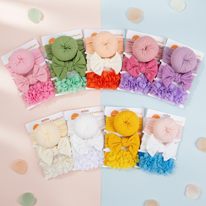 Juego de 3 Diademas de Nailon Tejido Huiyi con Flores de Chifón, Estilo Dulce, Alta Elasticidad, Diadema con Lazo para Niños de 0 a 3 Años, Fotos de Cumpleaños, Venta al por Mayor - Product Image 1