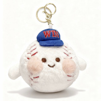 Porte-clés en peluche mignon de balle de baseball et de tennis, jouet de sport en peluche douce avec chapeau, breloque de sac de dessin animé, style universitaire