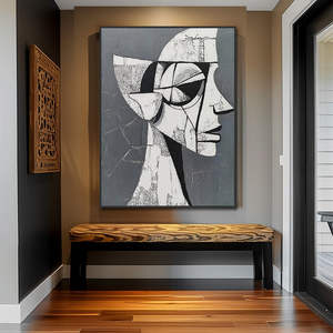 Esthétique Décoration d'intérieur Fait à la main Moderne <span class=keywords><strong>Noir</strong></span> <span class=keywords><strong>Blanc</strong></span> Géométrique <span class=keywords><strong>Femme</strong></span> <span class=keywords><strong>Visage</strong></span> Peinture Cubiste Portraits Art Mural - Product Image 4