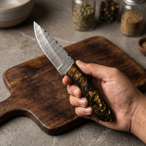 Couteaux Rajput, fabriqués à la main, en acier Damas de qualité industrielle, lame fixe, couteau de chasse/camping/survival, manche en bois, pointe tombante, 23 cm - Product Image 2