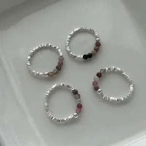 Einfache Mode Ringe im koreanischen Stil Elastische Naturstein ringe Turmalin S925 Sterling Silber Ringe für Frauen Geschenke