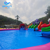 Parc aquatique gonflable commercial, toboggan aquatique géant gonflable avec piscine pour enfants