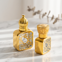 Lot de 5 flacons de parfum de luxe de 10 ml, carrés, avec filigrane doré, applicateur à bille, rechargeables, style vintage, emballage cadeau