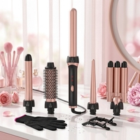 Fer à boucler professionnel 5-en-1 interchangeable avec fûts en aluminium, affichage LED de la température, chauffage PTC – Idéal pour salon et usage domestique