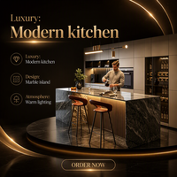 Ensemble d'armoires de cuisine modernes de haute qualité avec îlot de cuisine intégré, armoire à vin, évier et robinet pour la Corée