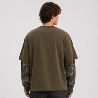 T-shirt Homme Coupe Boxy Personnalisée en Coton Épais Délavé à l'Acide, Imprimé Camouflage Graphique, Double Couche, Style Oversize et Tendance