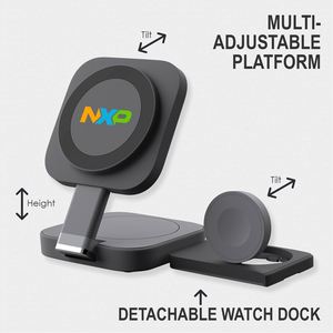 Chargeur sans fil intelligent 3-en-1 à charge rapide 15W, docks de charge pour plusieurs appareils avec étui de voyage pour cadeaux d'affaires et promotionnels - Product Image 5