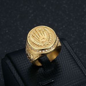 Bagues de luxe Hip Hop tendance en forme d'épi de blé, en acier inoxydable plaqué or 18 carats, étanches et inaltérables, pour homme - Product Image 1