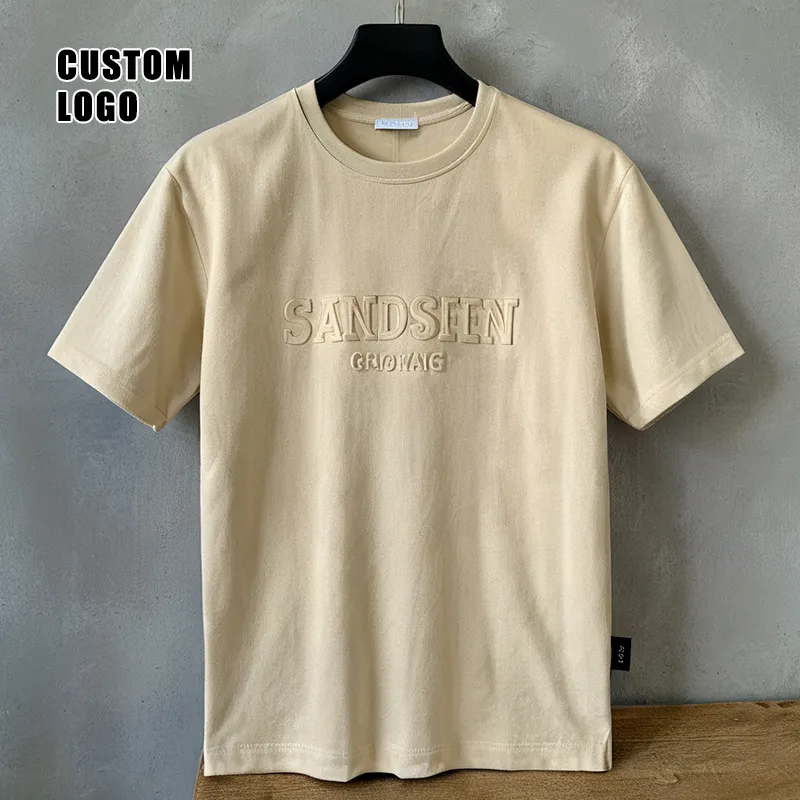 Chất Lượng Cao Cotton Emboss Tee Áo Sơ Mi Quá Khổ Đồng Bằng O Cổ Người Đàn Ông Của T-Shirts Tùy Chỉnh 3D Dập Nổi Puff In Ấn Logo Áo Thun Cho Nam Giới