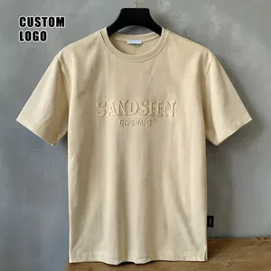 high quality cotton Emboss tee shirt oversized plain o neck men's t-shirts custom 3d embossed puff printing logo tshirt for men