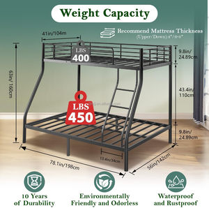 Endüstriyel Modern Tarz Ağır Hizmet Tipi Metal Ranza Yatak, Yan Merdivenli Güvenlik Korkulukları ile, Yaylı Yatak Gerektirmez (Siyah-3) - Product Image 3