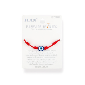 Braccialetto Ilan con 7 Nodi, Filo Rosso con Occhio, Colore Argento, Fatto a Mano - Product Image 2