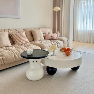 Cream Colored <b>Round</b> <b>Coffee</b> <b>Table</b> Plastic Modern Minimalist Living Room Home Use <b>Small</b> Apartment Light Luxury Trendy Design - Product Image 2