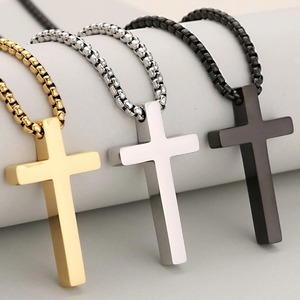Collier pendentif croix simple en acier inoxydable, bijoux chrétiens vintage pour femmes et hommes, cadeau religieux hip-hop pour baptême - Product Image 1