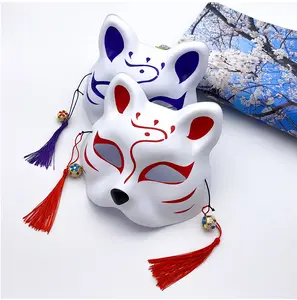 Anime Fox mặt nạ vẽ tay Nhật Bản nửa mặt mèo mặt nạ Masquerade lễ hội bóng Kabuki kitsune mặt nạ