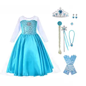 Hecho 2020 productos de ropa Cosplay congelado vestido de Elsa Anna con varita mágica corona guantes trenza