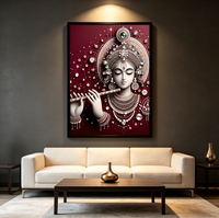 Impression numérique sur toile verticale, imperméable, écologique, haute définition, portrait mural, Lord Krishna, flûte, bijou étincelant