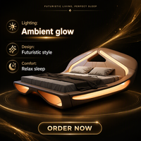 Lit plateforme moderne de luxe rembourré avec cadre en métal et éclairage LED, avec tête de lit douce et rangement intégré, taille Queen/King, ensemble de chambre à coucher