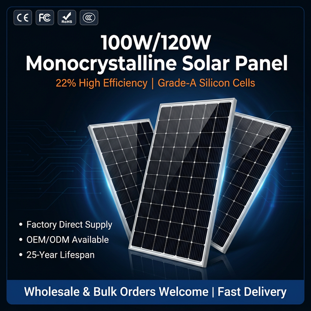 High Efficiency 100W N-Type Monocrystalline Solar Panel 12V PV Module Off-Grid Home Solar System RV Boat Camping Factory