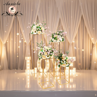 Support à fleurs rectangulaire élégant en métal doré ANNIELU, centre de table pour mariage, décoration de fête