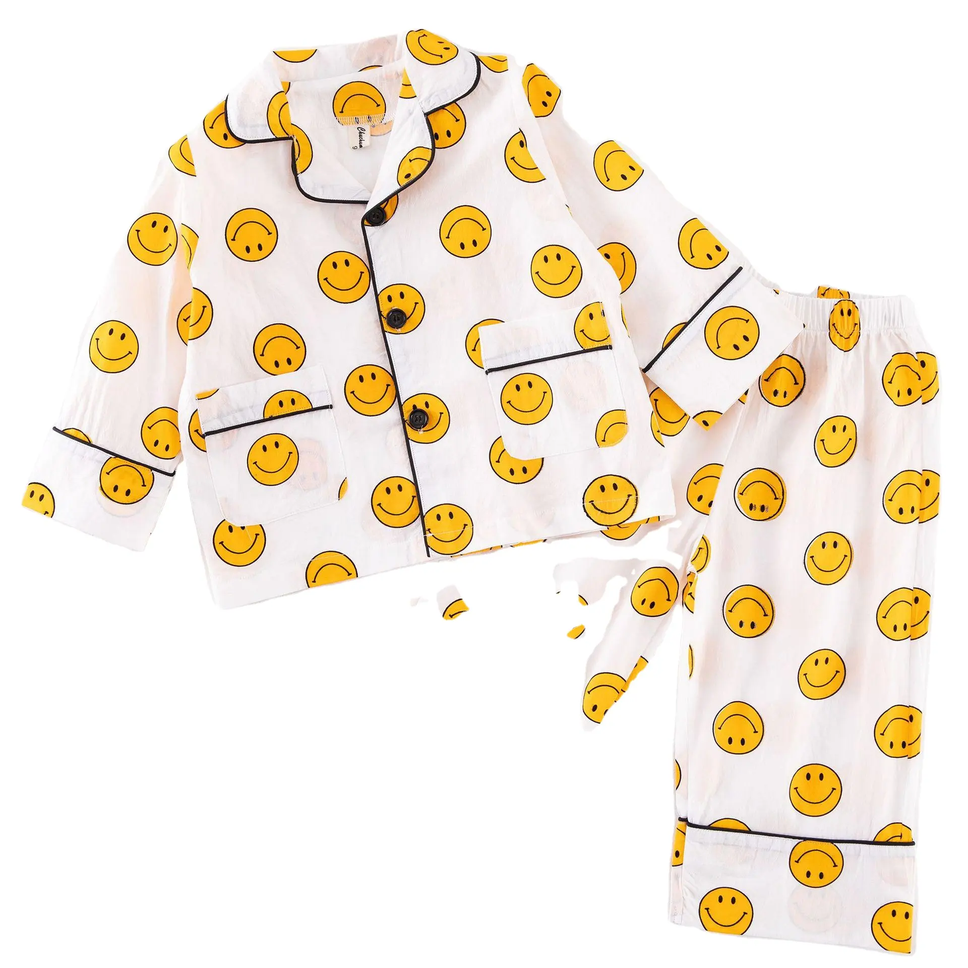 Children's kid pajamas set cotton long sleeved suit spring autumn boys' girls' smiley face printed home wear