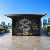 Isla de Cocina Modular Personalizada para Exteriores, con Parrilla para Asar, Encimera de Acero Inoxidable y Mármol, con Gabinete y Tira de Luces LED