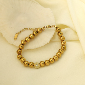 Stainless Steel <b>Ball</b> <b>Bracelet</b> 18k Gold Plated Round Beaded Jewelry For Women Gift Fashion Accessory - Product Image 1