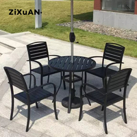 6 + 1 bonne qualité Bali Look extérieur meubles d'extérieur salle à manger 9 pièces en plastique bois empilé tables et chaises ensembles de jardin