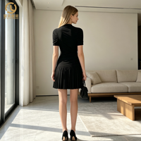 Robe Courte Plissée Blanche à Col Rond pour Femme, Élégante et Décontractée, en Polyester et Coton, Fabrication OEM, Vente en Gros Personnalisée