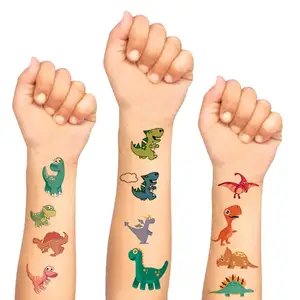 Pegatinas de tatuaje temporal para niños, adhesivos con patrón de dinosaurio de dibujos animados para fiesta de cumpleaños, suministros de recuerdos, decoraciones para manos y brazos