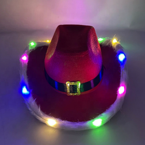 Sombrero de Navidad con Luces LED Rojas <span class=keywords><strong>y</strong></span> Blancas de Papá Noel, Decoración de Disfraz, Sombrero de Vaquero Navideño Iluminado - Product Image 2