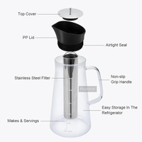 HIGHWIN 1000ml Infuseur en verre borosilicaté et acier inoxydable pour bouteille de café infuseur à froid