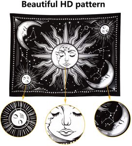 <strong>Black</strong> <strong>White</strong> Sun Moon <strong>Tapestry</strong> With Star Wall Art Printed Animal Pattern Home Decoration Tapisserie Murale Tapiz Pared <strong>Tapestry</strong>