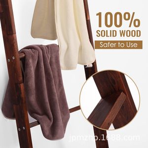 Wooden <b>Ladder</b> Shelf 5 Tier Standing Towel Rack Multifunctional Living Room Bathroom Storage Organizer - Product Image 3