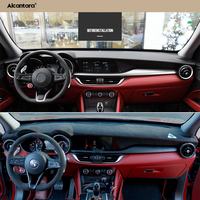 Housse de tableau de bord noire italienne brodée de luxe pour Alfa Romeo Stelvio 2018-2020, kit de protection intérieure de voiture