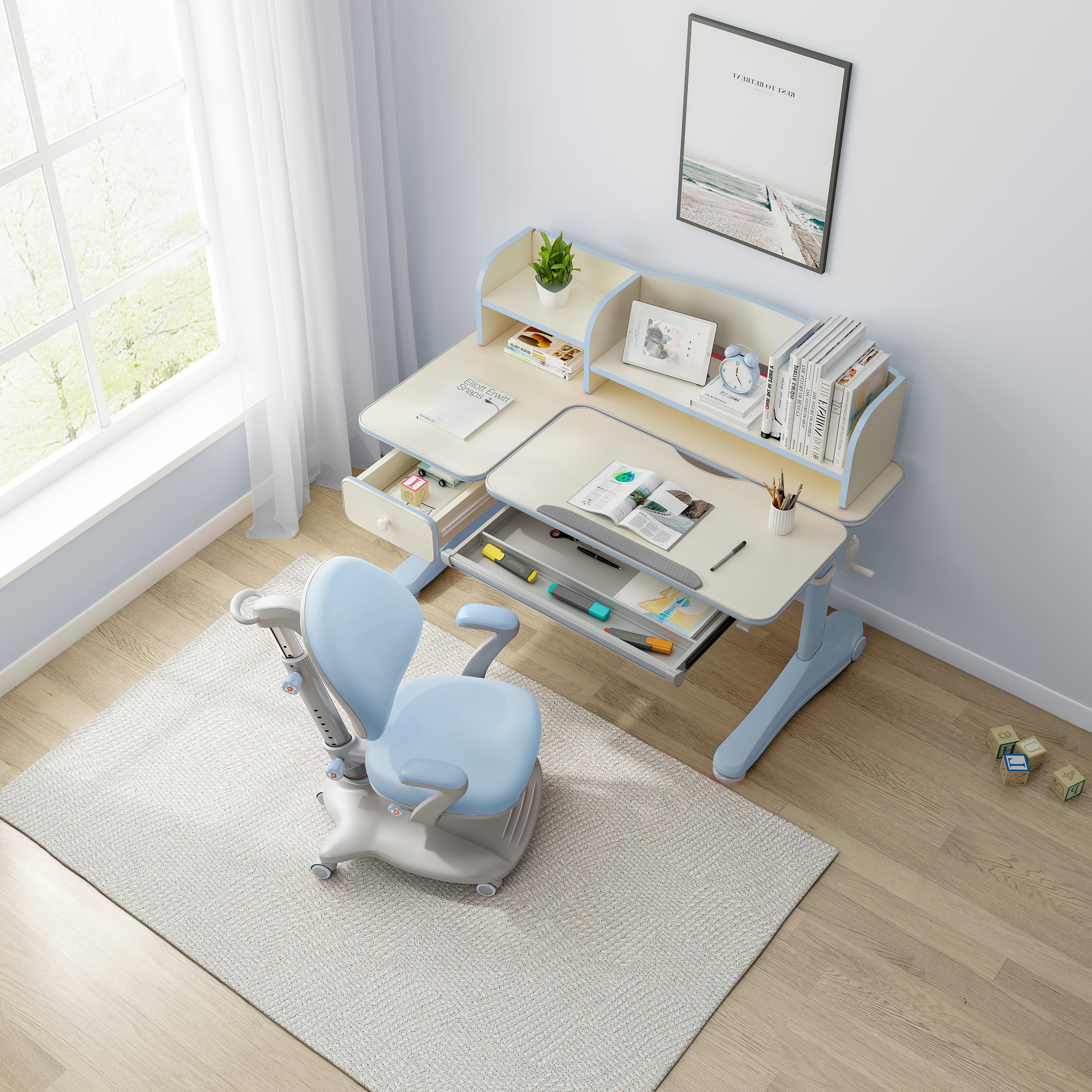 Modern Kids Table and Chair E1 Flat Pack Wooden Desktop Metal Fram Children Furniture Set