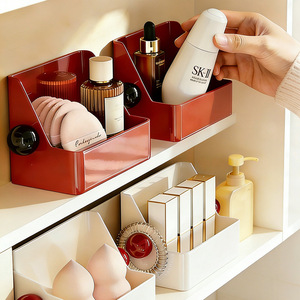 Cosmetic Storage Box Wall Mounted Plastic Makeup Organizer Bathroom Shelf Desktop Skincare Holder Red White - Product Image 4