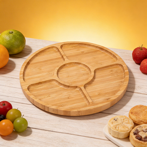 Plato de Servir Redondo de Bambú Moderno, Ecológico y Duradero, con 5 Compartimentos, para Fiestas y Eventos en el Hogar - Product Image 4